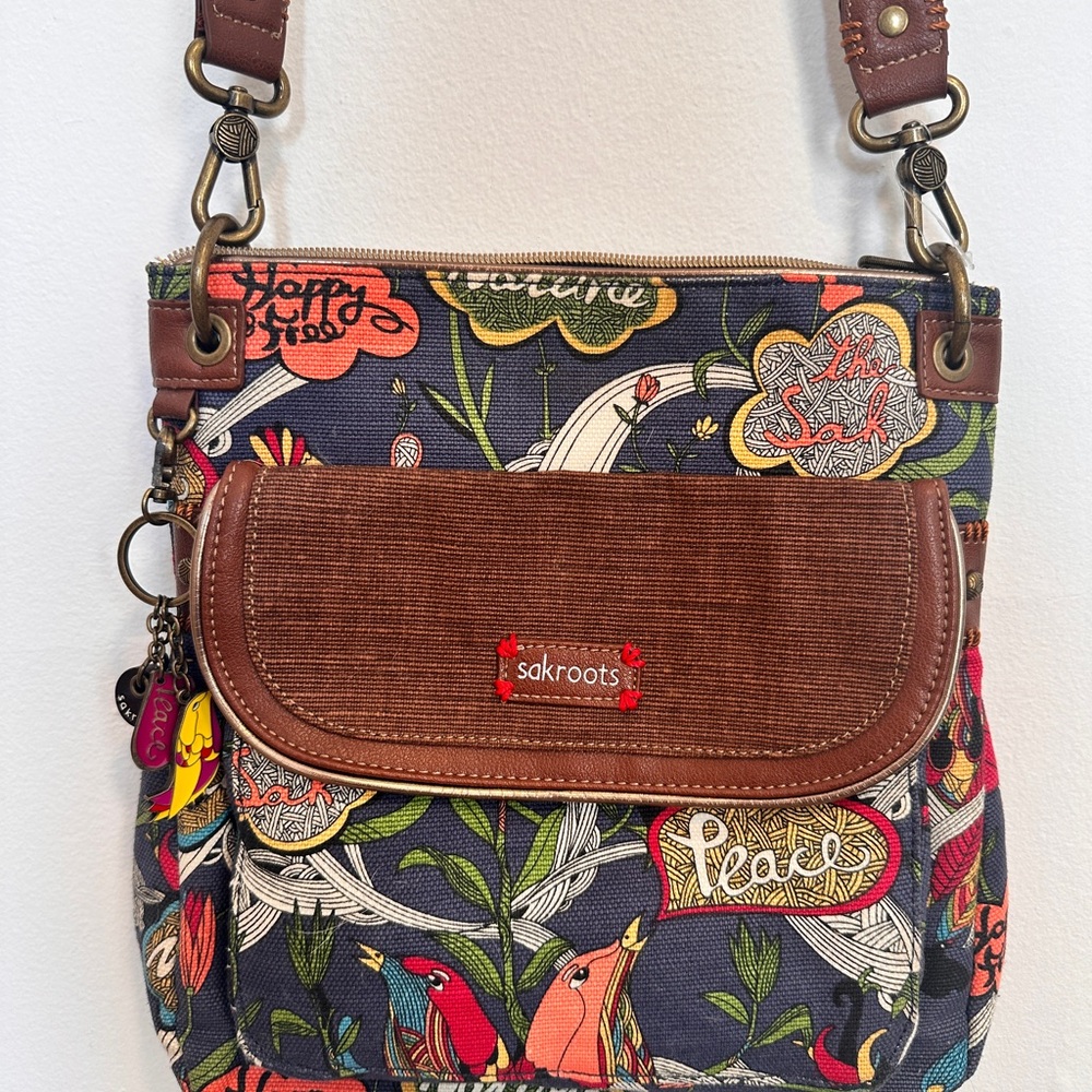 Sakroots Brown Crossbody Bag with Whimsical Design